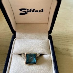 Siffire 14K White Gold Blue Topaz with Diamonds